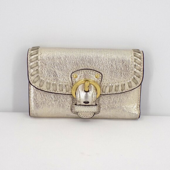 Coach Metallic Whipstitch Buckle Wallet Leather Silvery-Gold Metallic Vintage - Picture 1 of 7